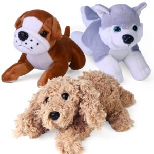 Madzee Cute Stuffed Animals for Girls and Boys, Plush and Cuddly Puppy Dog Toys for Kids with Husky, Labradoodle, and Bulldog